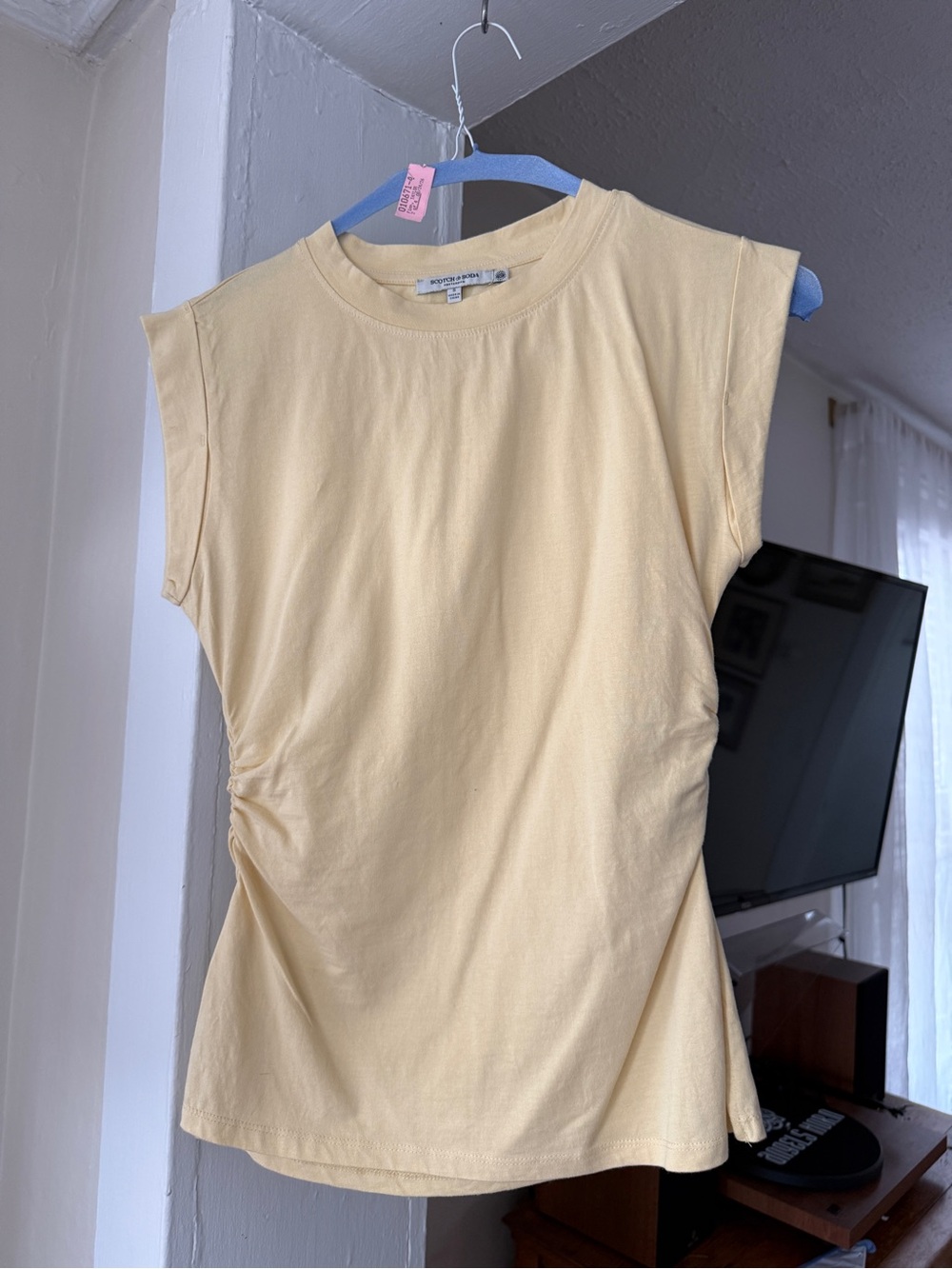 Scotch & Soda Pale Yellow Short Sleeve Ruched Side Tee